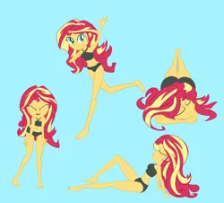 Size: 2394x2168 | Tagged: suggestive, artist:calmbreezes, derpibooru import, sunset shimmer, human, equestria girls, bikini, clothes, image, lying down, playful, png, running, solo, swimsuit