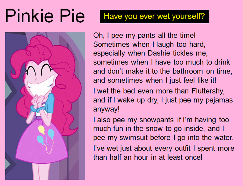 Size: 863x659 | Tagged: questionable, artist:thedarkpony, derpibooru import, screencap, pinkie pie, equestria girls, clothes, cropped, dress, female, fetish, image, implied bedwetting, implied pissing, implied urine, implied wetting, png, text, wetting profile