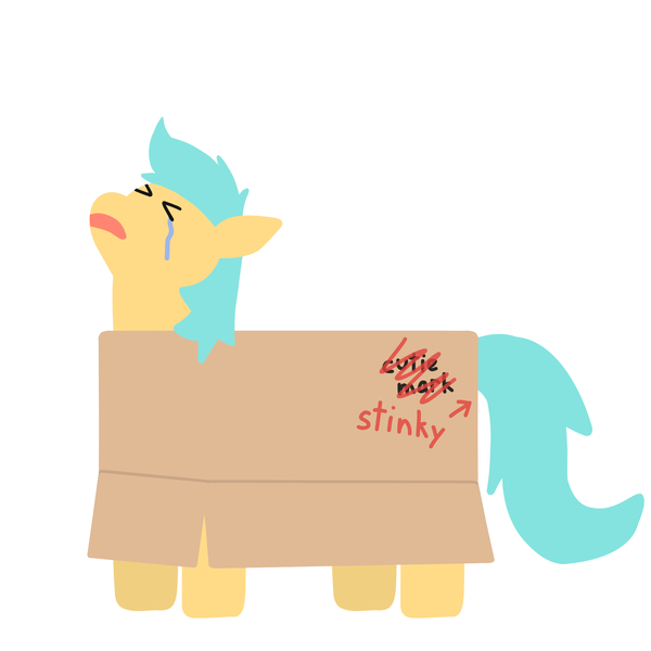 Size: 2000x2000 | Tagged: safe, artist:2merr, ponerpics import, oc, oc:boxfilly, unofficial characters only, pony, box, bully, bullying, cardboard box, crying, female, filly, foal, image, png, sad, simple background, solo, vandalism, white background