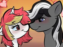 Size: 2048x1535 | Tagged: safe, artist:doodle-hooves, derpibooru import, oc, oc:kenn, oc:lazy sunday, unofficial characters only, earth pony, pony, unicorn, commission, female, heart, horn, image, looking at each other, looking at someone, male, mare, png, stallion, unicorn oc, ych result