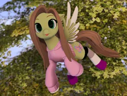 Size: 1600x1200 | Tagged: safe, derpibooru import, screencap, oc, oc:lumi, unofficial characters only, pegasus, pony, 3d, :p, asexual pride flag, clothes, colored wings, cutie mark, female, flying, freckles, green eyes, hoodie, image, leaves, long mane, mare, multicolored wings, open pony, pegasus oc, png, pride, pride flag, second life, socks, solo, solo female, spread wings, tongue out, wings