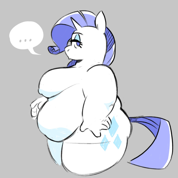 Size: 2332x2332 | Tagged: questionable, artist:strawbearer, derpibooru import, rarity, anthro, pony, unicorn, ..., belly, big belly, big breasts, breasts, eyeshadow, fat, female, g4, gray background, horn, image, lidded eyes, looking at you, makeup, mare, nipples, nondescript nipples, nudity, obese, png, raritubby, simple background, solo, solo female, speech bubble, tail