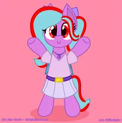Size: 4481x4519 | Tagged: safe, artist:silvaqular, derpibooru import, oc, oc:star beats, pegasus, pony, amulet, belt, belt buckle, bipedal, blue mane, bow, clothes, colored wings, cute, female, geode, happy, image, jewelry, multicolored hair, multicolored mane, multicolored tail, multicolored wings, necklace, pegasus oc, png, ponytail, red eyes, red mane, shirt, skirt, smiling, solo, standing, standing on two hooves, tail, wings