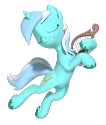 Size: 1700x2000 | Tagged: safe, artist:owlpirate, derpibooru import, lyra heartstrings, pony, unicorn, 3d, belly, dexterous hooves, eyes closed, female, hoof hold, image, lyre, mare, musical instrument, png, simple background, smiling, solo, source filmmaker, transparent background, unshorn fetlocks