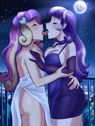 Size: 1552x2048 | Tagged: suggestive, artist:thebrokencog, derpibooru import, princess cadance, twilight velvet, human, age difference, asymmetrical docking, big breasts, breasts, busty twilight velvet, butt, clothes, commission, delicious flat chest, dress, drool, drool string, duo, duo female, eyes closed, female, females only, french kiss, full moon, hand behind back, hand on arm, hand on breast, hand on chest, humanized, image, infidelity, kissing, lesbian, lovebutt, moon, night, png, princess cheatdance, romantic, shipping, side slit, side view, skyline, sloppy kissing, stars, tongue out, tongue play, velvet cadance