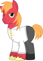Size: 1081x1521 | Tagged: safe, artist:edy_january, derpibooru import, edit, vector edit, big macintosh, earth pony, pony, balenciaga, balenciaga fashion show 2023, base used, black pants, clothes, cold face, denim, fashion, fashion show, image, jeans, jewelry, long pants, looking at you, male, model, modeling, pants, png, shirt, shoes, simple background, solo, stallion, the big ben, transparent background, vector, white shirt