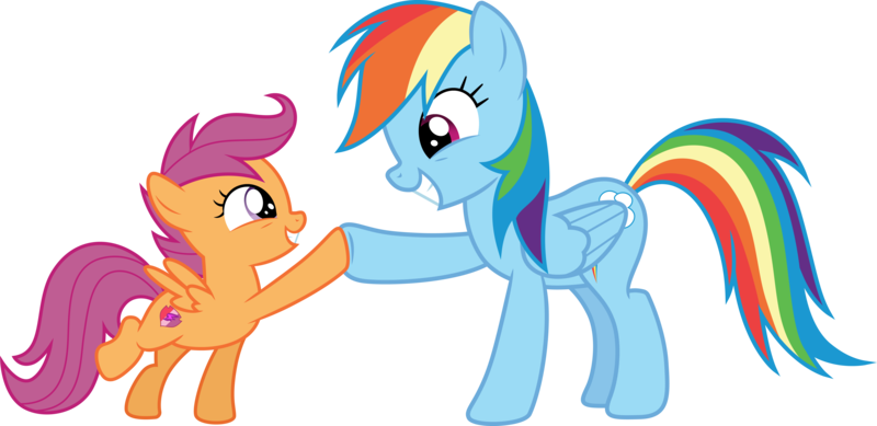 Size: 6177x3000 | Tagged: safe, artist:cloudy glow, derpibooru import, rainbow dash, scootaloo, pegasus, pony, crusaders of the lost mark, duo, duo female, female, filly, foal, hoofbump, image, mare, png, simple background, smiling, transparent background, vector