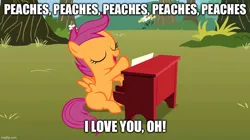 Size: 888x499 | Tagged: safe, derpibooru import, edit, edited screencap, screencap, scootaloo, pegasus, pony, the show stoppers, female, filly, foal, image, jack black, jpeg, musical instrument, peaches, piano, super mario bros., the super mario bros. movie