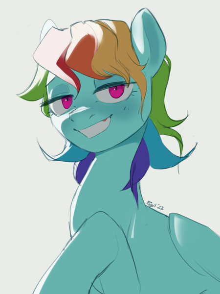 Size: 799x1066 | Tagged: safe, artist:cadillac-dynamite, derpibooru import, rainbow dash, pegasus, pony, alternate hairstyle, faic, female, image, lidded eyes, looking at you, mare, png, simple background, smiling, smiling at you, smug, smugdash, solo, white background