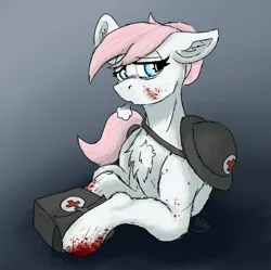 Size: 2576x2568 | Tagged: safe, artist:reddthebat, derpibooru import, nurse redheart, earth pony, pony, blood, combat medic, female, helmet, image, mare, medic, png, solo, sternocleidomastoid, world war i