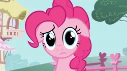 Size: 1920x1080 | Tagged: safe, derpibooru import, screencap, pinkie pie, pony, a friend in deed, confused, female, floppy ears, heart, image, jpeg, looking at you, solo