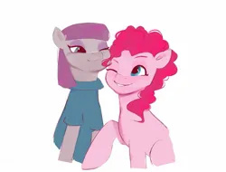 Size: 1493x1133 | Tagged: safe, artist:pascal571, derpibooru import, maud pie, pinkie pie, earth pony, pony, duo, female, image, jpeg, mare, nuzzling, one eye closed, siblings, simple background, sisters, smiling, white background