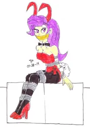 Size: 753x1061 | Tagged: suggestive, artist:godzilla713, derpibooru import, rarity, rabbit, equestria girls, animal, clothes, gag, high heels, image, jpeg, kidnapped, ropes, shoes