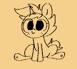 Size: 370x336 | Tagged: safe, artist:nootaz, derpibooru import, oc, oc:nootaz, unofficial characters only, pony, unicorn, animated, blinking, female, freckles, gif, image, monochrome, simple background, sitting, sketch, smiling, tail, tan background