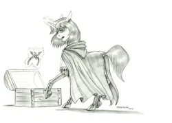Size: 1500x1076 | Tagged: safe, artist:baron engel, derpibooru import, ponified, pony, unicorn, dungeons and dragons, grayscale, image, jpeg, magic, monochrome, pen and paper rpg, pencil drawing, rpg, sheila (dungeons and dragons), simple background, solo, telekinesis, traditional art, white background