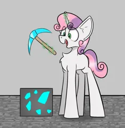 Size: 569x582 | Tagged: safe, artist:cotarsis, derpibooru import, sweetie belle, pony, unicorn, chest fluff, image, magic, minecraft, pickaxe, png, solo, telekinesis