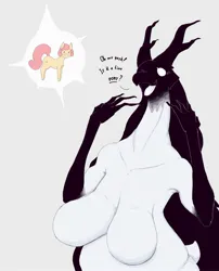 Size: 1700x2107 | Tagged: suggestive, artist:itisd, derpibooru import, oc, oc:shiona, anthro, demon, earth pony, pony, breasts, dialogue, female, furry, gasp, happy, image, jpeg, looking at something, obligatory pony, open mouth, raised arms, sagging breasts, saggy, small pony