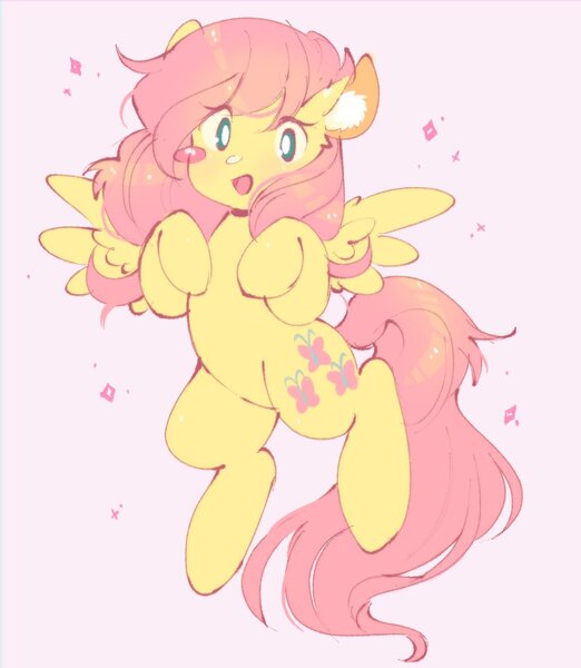 Size: 1031x1184 | Tagged: safe, artist:horseyuris, derpibooru import, fluttershy, pegasus, pony, cute, female, image, jpeg, looking at you, mare, open mouth, shyabetes, simple background, solo, sparkles, spread wings, wings