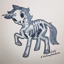 Size: 1280x1280 | Tagged: safe, artist:starsheepsweaters, derpibooru import, oc, unofficial characters only, pony, unicorn, bone, image, inktober 2017, jpeg, simple background, skeleton, traditional art, x-ray picture