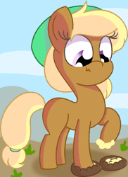 Size: 799x1100 | Tagged: artist needed, source needed, safe, derpibooru import, oc, oc:tater trot, unofficial characters only, earth pony, animated, earth pony oc, female, food, gif, hat, image, potato, solo, stomping