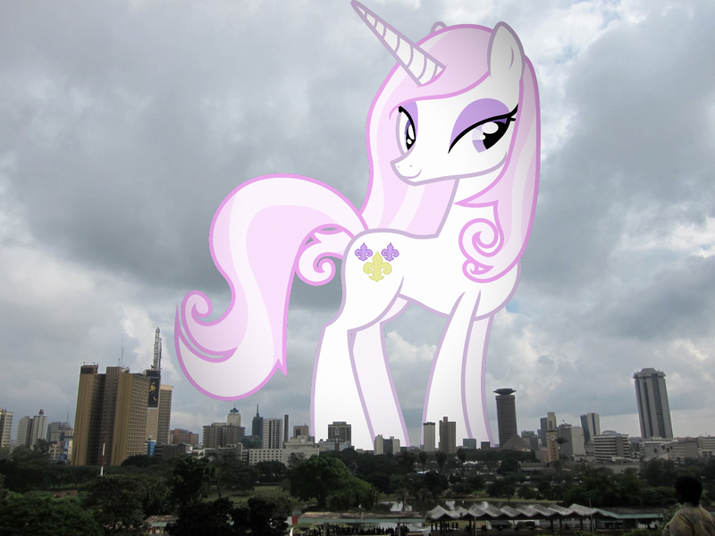 Size: 1600x1200 | Tagged: safe, artist:90sigma, derpibooru import, edit, editor:jaredking779, fleur-de-lis, pony, unicorn, female, giant pony, giant unicorn, giantess, highrise ponies, image, irl, jpeg, kenya, macro, mare, mega giant, nairobi, photo, ponies in real life, solo