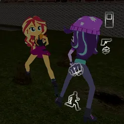 Size: 486x486 | Tagged: safe, derpibooru import, starlight glimmer, sunset shimmer, equestria girls, beaten up, beating, fight, grand theft auto, gta san andreas, image, mod, png, sunset vs starlight, sunset vs starlight debate