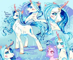 Size: 2048x1676 | Tagged: safe, artist:maplewozapi, derpibooru import, oc, oc:prince raindrop, original species, unicorn, blue sclera, gills, green eyes, image, jpeg, male, scales, water mane