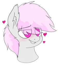 Size: 1350x1502 | Tagged: safe, artist:scootsredux, derpibooru import, oc, oc:pink flame, unofficial characters only, earth pony, pony, blushing, bust, derpibooru exclusive, heart, horny, image, png, simple background, smiling, solo, transparent background