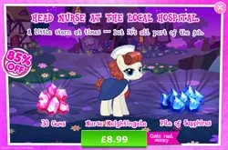 Size: 1958x1295 | Tagged: safe, derpibooru import, official, nurse neightingale, earth pony, pony, advertisement, clothes, costs real money, english, female, gameloft, gem, hat, image, jpeg, mare, mobile game, my little pony: magic princess, numbers, sale, solo, solo focus, text