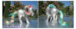 Size: 2125x806 | Tagged: safe, artist:noelle23, derpibooru import, ponified, pony, robot, robot pony, unicorn, g1, butt, customized toy, horn, image, irl, jpeg, outdoors, photo, plot, robot unicorn attack, solo, tail, tail wrap, toy, tree