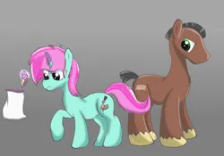 Size: 2000x1400 | Tagged: safe, artist:amateur-draw, derpibooru import, oc, oc:belle boue, oc:oak wood, unofficial characters only, earth pony, pony, unicorn, cutie mark, image, male, paper, pencil, png, simple background, stallion