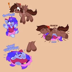 Size: 5000x5000 | Tagged: safe, artist:silvaqular, derpibooru import, oc, oc:autumn rosewood, oc:qular, pegasus, unicorn, belt, bow, clothes, flattened, flattening, fluffy, happy, hat, hug, image, outfit, png, shirt, skirt, squeezing, squished