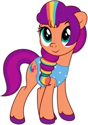 Size: 2212x3148 | Tagged: safe, artist:c1trine, artist:loladreamteam, derpibooru import, sunny starscout, earth pony, pony, g5, spoiler:g5, clothes, g4, g5 to g4, generation leap, image, png, simple background, solo, swimsuit, transparent background