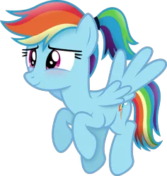 Size: 2590x2738 | Tagged: safe, artist:anime-equestria, derpibooru import, rainbow dash, pegasus, pony, alternate hairstyle, blushing, cute, female, image, mare, png, ponytail, simple background, smiling, solo, transparent background, vector, wings