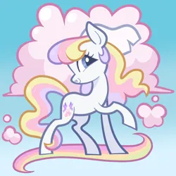 Size: 5000x5000 | Tagged: safe, derpibooru import, dainty dove (g2), earth pony, pony, g2, cloud, cloudy, g2 to g4, g4, generation leap, gradient background, image, multicolored hair, multicolored mane, multicolored tail, png, rainbow, show accurate, solo, tail