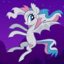 Size: 5000x5000 | Tagged: safe, derpibooru import, star catcher, bat pony, pegasus, pony, g3, flying, g3 to g4, g4, generation leap, image, multicolored hair, multicolored mane, multicolored tail, night, png, solo, tail