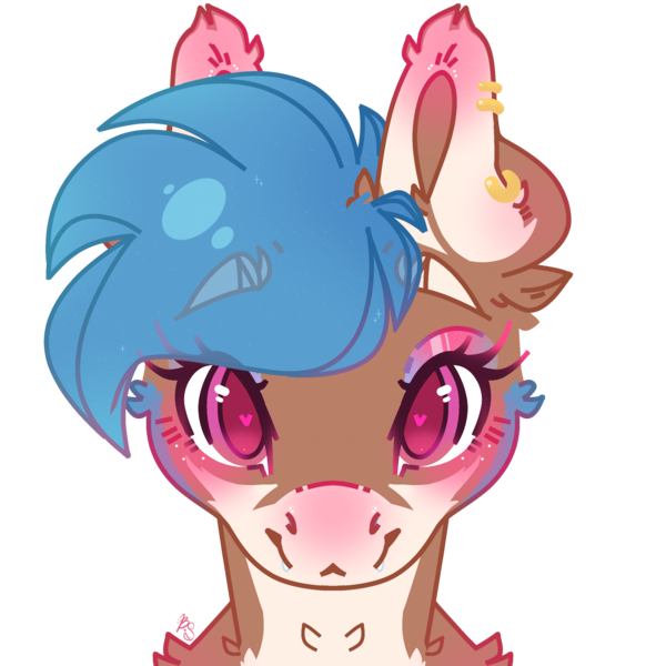 Size: 2500x2500 | Tagged: safe, artist:bananasplitedy, derpibooru import, oc, oc:lissy fluffball, insect, moth, mothpony, original species, pony, blushing, bust, fangs, female, heart, heart eyes, image, looking at you, makeup, mare, piercing, png, portrait, simple background, solo, transparent background, wingding eyes