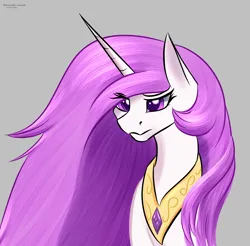 Size: 1774x1747 | Tagged: safe, artist:renarde-louve, derpibooru import, princess celestia, alicorn, pony, bust, female, gray background, image, mare, peytral, pink-mane celestia, png, portrait, signature, simple background, solo, younger