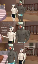 Size: 1920x3240 | Tagged: safe, artist:papadragon69, derpibooru import, rumble, thunderlane, anthro, pegasus, comic:what happens underneath the surface..., 3d, clothes, comic, hot tub, image, male, male nipples, nipples, nudity, older, older rumble, png, source filmmaker, sunglasses, swimsuit