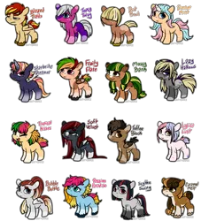 Size: 4000x4400 | Tagged: safe, artist:sexygoatgod, derpibooru import, oc, unofficial characters only, bat pony, earth pony, pegasus, pony, unicorn, adoptable, chibi, female, group, image, male, png, simple background, transparent background