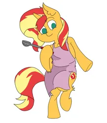 Size: 3508x4016 | Tagged: safe, artist:ponny, derpibooru import, sunset shimmer, pony, unicorn, apron, clothes, colored, female, image, ladle, mare, png, simple background, solo, white background