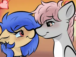 Size: 2048x1535 | Tagged: safe, derpibooru import, oc, oc:cotton puff, oc:lunar saintly, bat pony, pegasus, pony, boop, cel shading, cute, gradient background, image, jpeg, lidded eyes, looking at each other, looking at someone, noseboop, shading, simple background, smiling