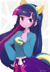 Size: 2100x3000 | Tagged: safe, artist:fuyugi, derpibooru import, twilight sparkle, human, equestria girls, equestria girls (movie), breasts, image, jpeg, looking at you, solo, wondercolt ears