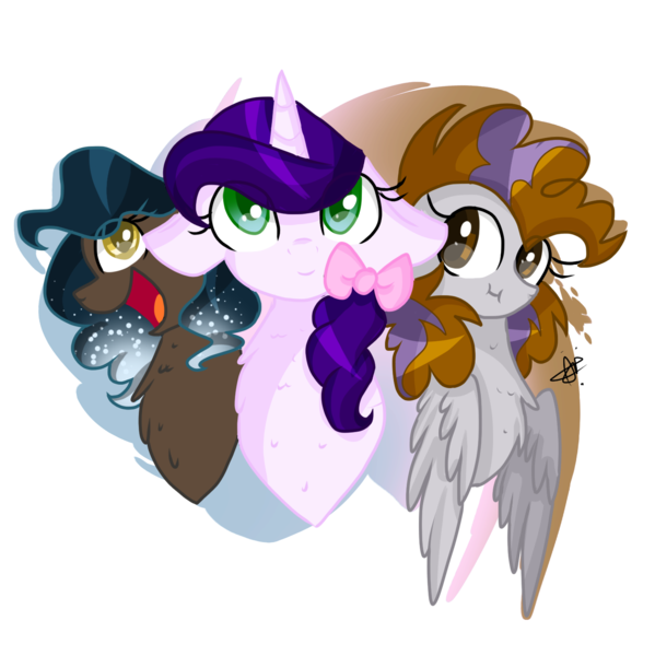 Size: 1450x1453 | Tagged: safe, artist:gallantserver, derpibooru import, oc, oc:gray wings, oc:polar springs, oc:purple palette, unofficial characters only, earth pony, pegasus, pony, unicorn, female, image, mare, png, simple background, transparent background