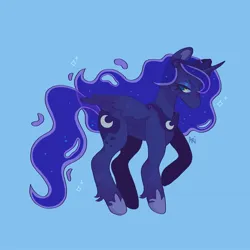 Size: 1440x1440 | Tagged: safe, artist:ariariari.png, derpibooru import, princess luna, alicorn, pony, blue background, crown, eyeshadow, image, jewelry, jpeg, makeup, necklace, regalia, simple background, solo, wavy mane