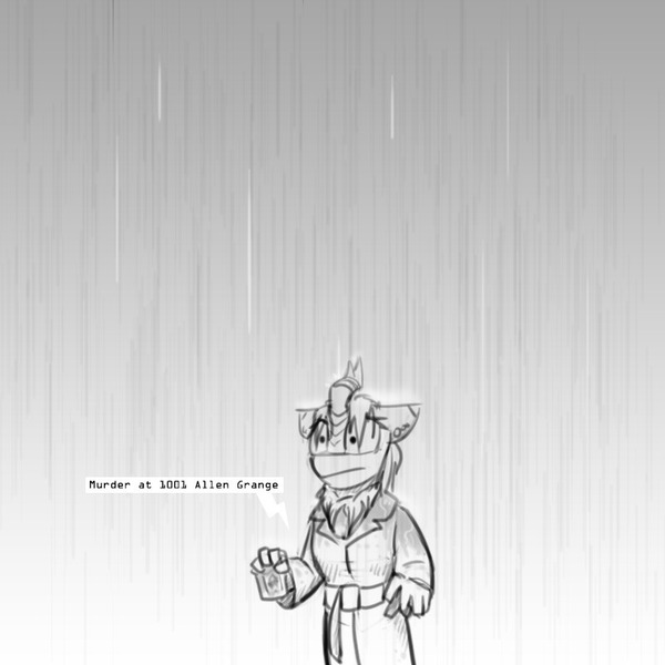 Size: 800x800 | Tagged: safe, artist:captainhoers, derpibooru import, oc, oc:silent spring, unofficial characters only, anthro, kirin, crossover, female, grayscale, image, jpeg, kirin oc, monochrome, rain, shadows of doubt, solo, text, wet, wet mane