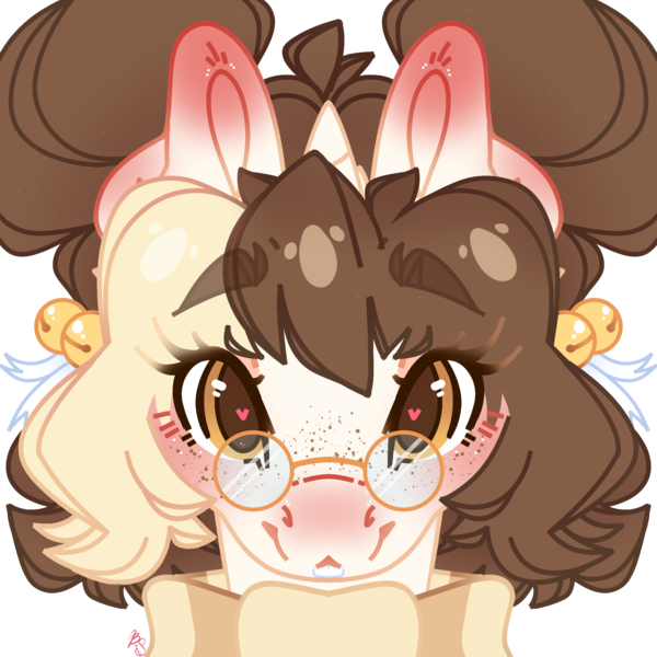 Size: 2500x2500 | Tagged: safe, artist:bananasplitedy, derpibooru import, oc, oc:bananasplit, unofficial characters only, pony, unicorn, blushing, bust, clothes, female, glasses, heart, heart eyes, horn, image, looking at you, mare, png, portrait, scarf, simple background, solo, striped scarf, transparent background, unicorn oc, wingding eyes