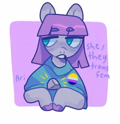 Size: 1387x1434 | Tagged: safe, artist:ariariari.png, derpibooru import, maud pie, pony, boulder (g4), image, jpeg, mouthpiece, nonbinary, nonbinary pride flag, pride, pride flag, pronouns, rock, solo