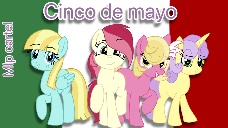 Size: 1280x720 | Tagged: source needed, safe, artist:mlpcartel, derpibooru import, helia, lily, lily valley, roseluck, sunshine petals, cinco de mayo, image, mexican flag, png