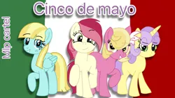 Size: 1280x720 | Tagged: source needed, safe, artist:mlpcartel, derpibooru import, helia, lily, lily valley, roseluck, sunshine petals, cinco de mayo, image, mexican flag, png